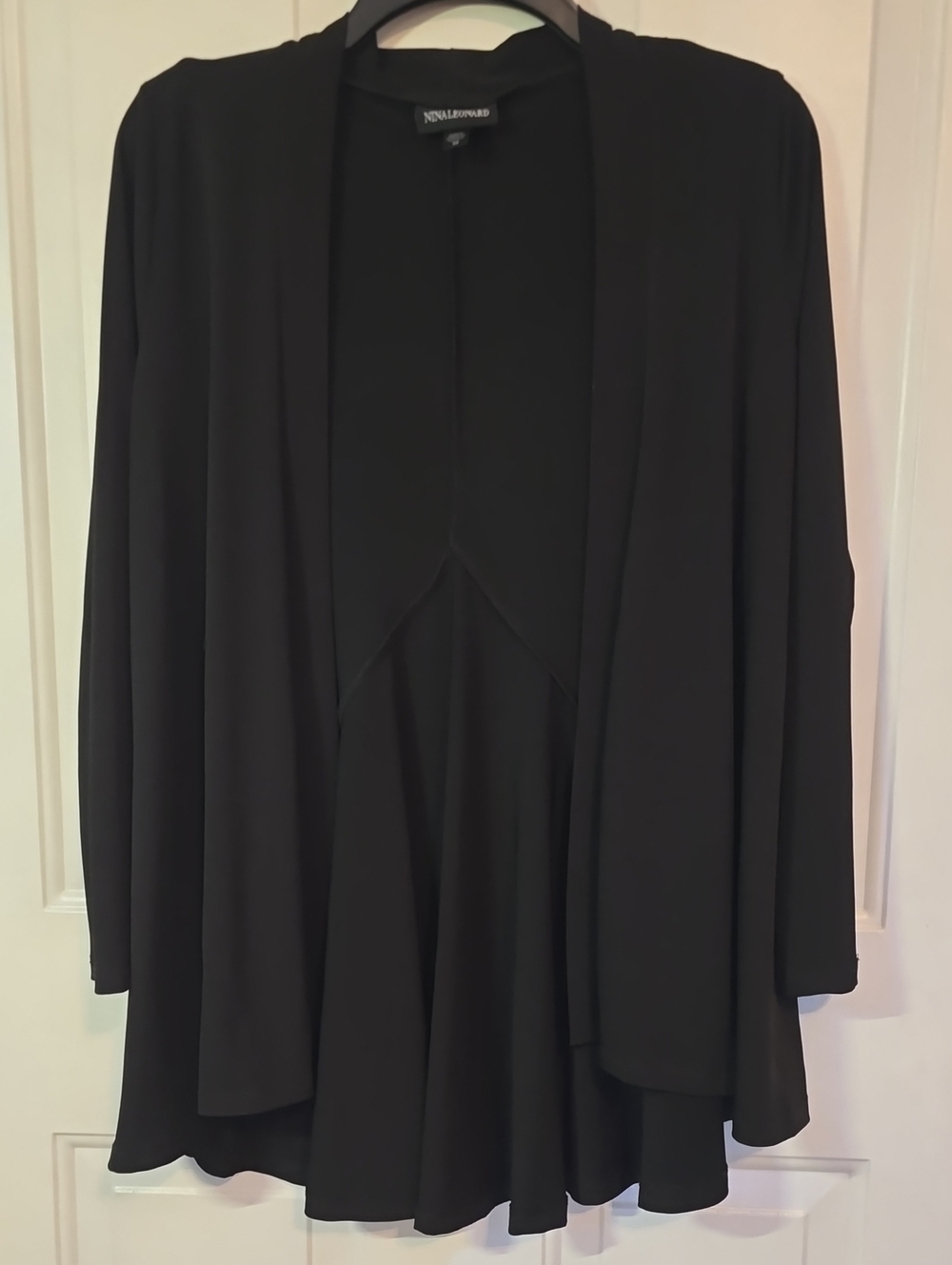 Nina Leonard Black Draped Open Front Women's Cardigan